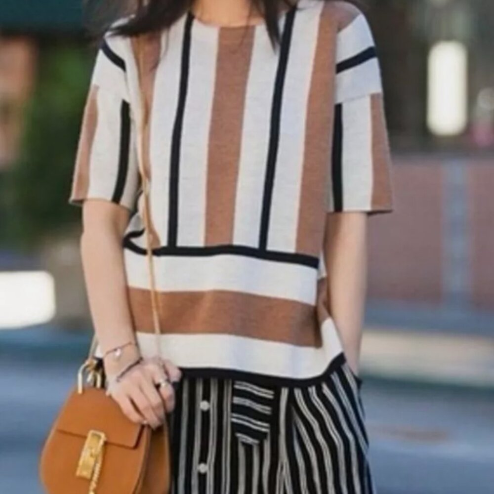J Crew Short Sleeve Striped 100% Merino Wool Sweater Size XS